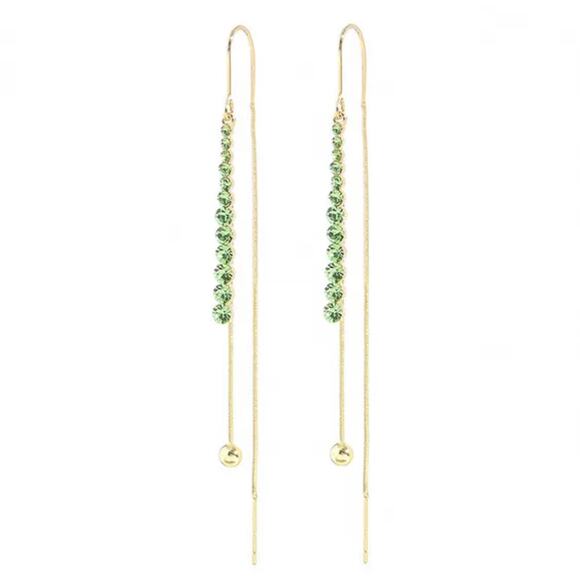 Boutique Simple Green Crystals on Chain Dangle Earrings NEW Minimal Dainty Gift - Picture 1 of 4